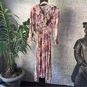 JAASE Handcrafted in the Shed Boho Floral Smocked Ruffle Maxi Dress Size XS